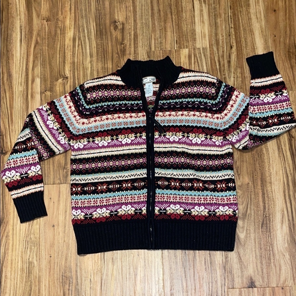 Heirloom Collectibles women’s medium sweater black Colorful Stripe Knit Cardigan